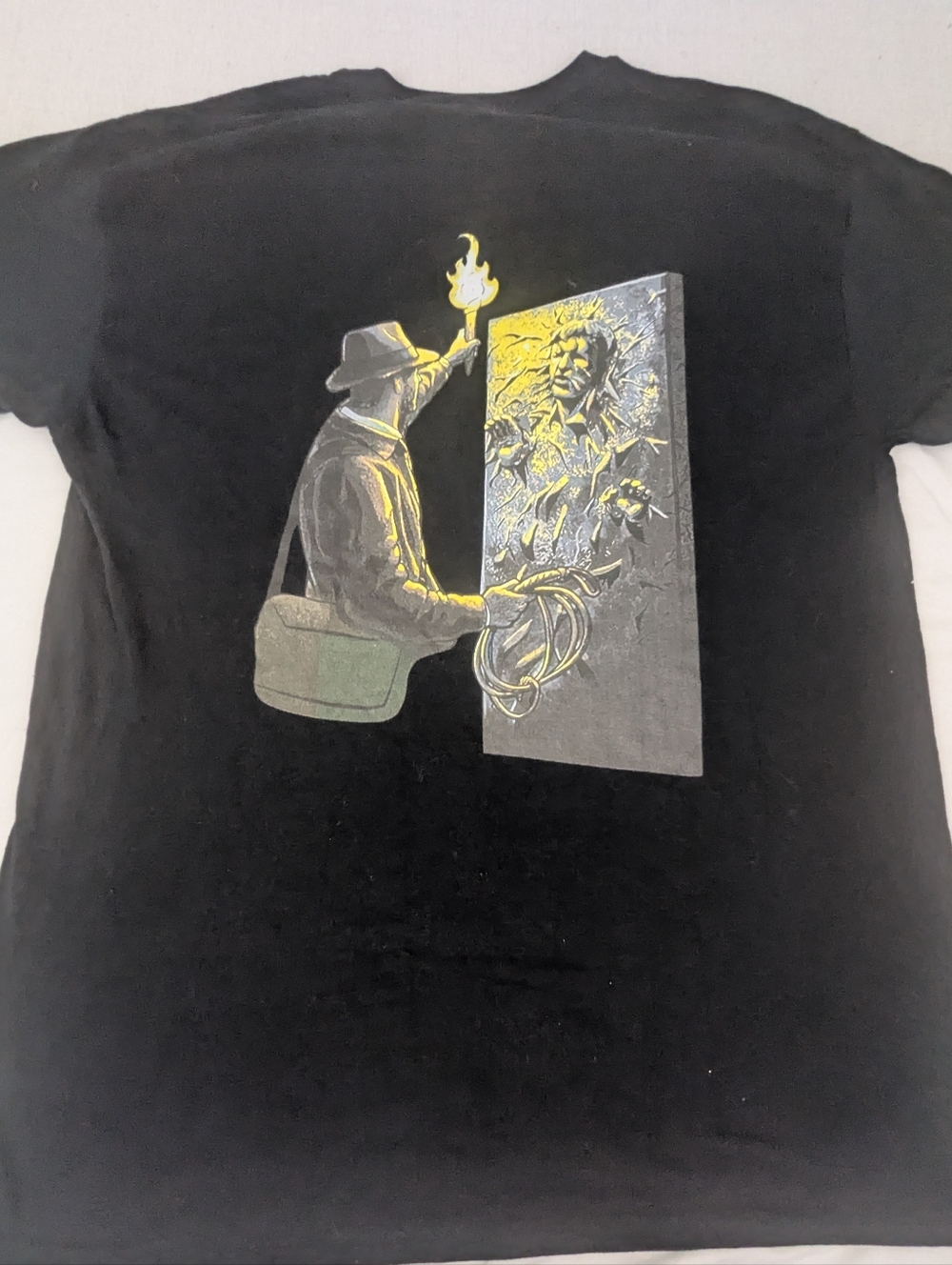 Indiana Jones Hans Solo Graphic Mash Up Men's Crew Neck Black Tee Large
